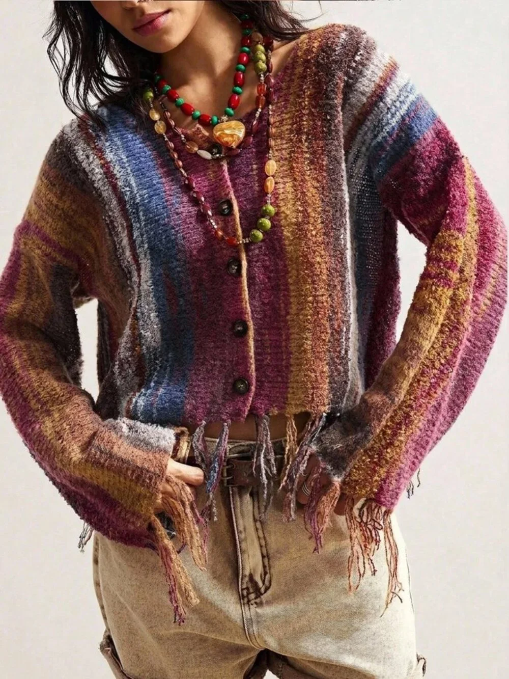 Multicolor Casual Women's Long Sleeve knit sweater Cardigan